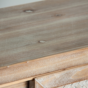 Caplan - Tavolo consolle 2 ante scorrevoli, in legno di abete, colore bianco decapato stile shabby chic, dimensioni 80 x 36 x 92 cm.
