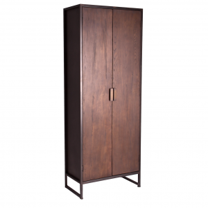 Wohlen - Armadio guardaroba 2 ante, in legno di abete e metallo, colore naturale stile industrial minimal, dimensione 70 x 37 x 181 cm