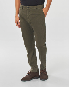 Pantalone chino verde militare in tessuto diagonale di cotone stretch