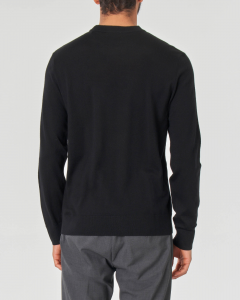 Maglioncino nero in lana merino con logo jacquard tono su tono