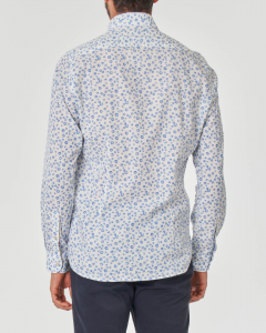 Camicia bianca con fiori azzurri in misto lino e cotone con colletto alla francese