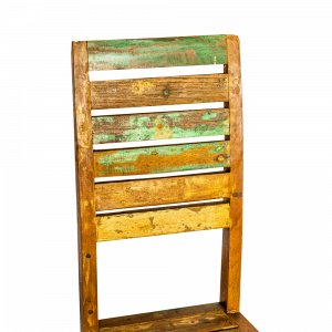 Sedia schienale alto in legno di teak recuperato dalle vecchie barche