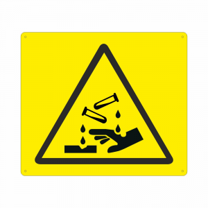 Cartello con simbolo W023 pericolo materiale corrosivo