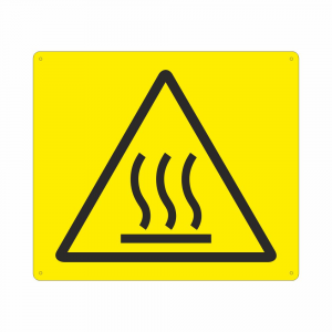 Cartello con simbolo W017 pericolo alta temperatura superficiale