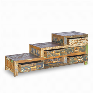 Cassettiera a scaletta in legno di teak recuperato #1074ID650