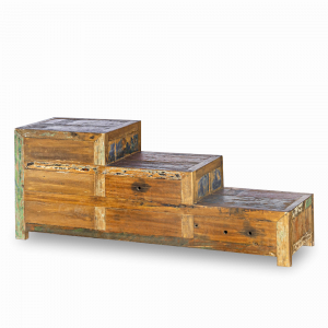 Cassettiera a scaletta in legno di teak recuperato