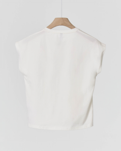 T-shirt bianca smanicata in cotone stretch con maxi logo frontale decorato con perline multicolor 10-16 anni