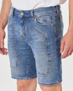 Bermuda jeans lavaggio medio stone washed con toppa