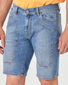 Bermuda jeans lavaggio chiaro super stone washed con toppa