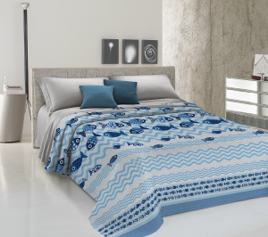 FISH- Bedspread piquet, Blue