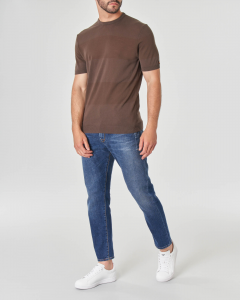 T-shirt mezza manica marrone a righe tono su tono in crêpe di cotone