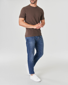T-shirt mezza manica marrone in maglia di cotone con pannello frontale punto pepe