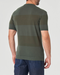 T-shirt mezza manica verde militare a righe tono su tono in crêpe di cotone