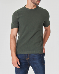 T-shirt mezza manica verde militare in maglia di cotone con pannello frontale punto pepe
