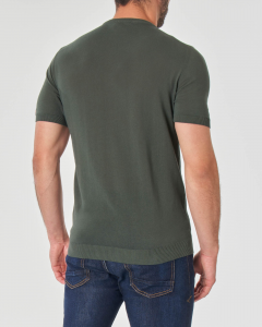 T-shirt mezza manica verde militare in maglia di cotone con pannello frontale punto pepe
