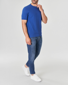 T-shirt mezza manica blu royal in maglia di cotone con pannello frontale punto pepe