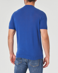 T-shirt mezza manica blu royal in maglia di cotone con pannello frontale punto pepe