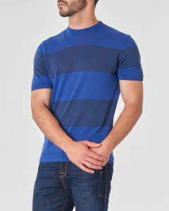 T-shirt mezza manica a righe blu royal e blu in crêpe di cotone
