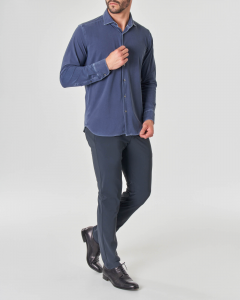 Camicia blu indaco effetto denim in tessuto tecnico hyper comfort