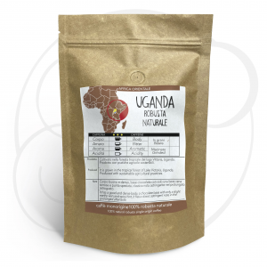 Caffè monorigine Uganda Robusta Naturale, confezioni da 250 gr e 1kg in Grani, Macinato in grani moka, filtro, espresso e V60