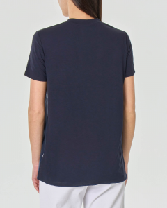 T-shirt blu in viscosa stretch e seta con maniche corte