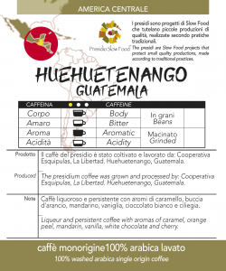 Caffè monorigine Guatemala Huehuetenango Presidio Slow Food confezioni da 250gr e 1kg