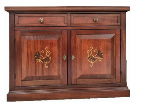 BASE CREDENZA 2 ANTE CON PAVONCELLA DIPINTA NOCE TANGANICA