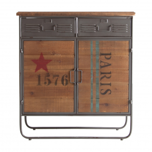 Cooper - Cassettiera multiuso in legno di abete e metallo, colore naturale stile industrial vintage, dimensioni 81 x 35 x 96 cm.