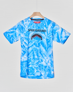 T-shirt azzurra tyie dye con logo e grafica bocca monster 10-14 anni