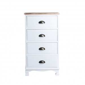 Bitti - Cassettiera in legno di ramino colore bianco top naturale in stile contemporaneo, dimensioni 45 x 30 x 80 cm.