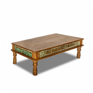 Tavolino da salotto in legno di teak recuperato con frame antique green #1290IN550