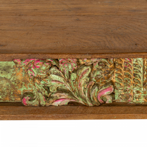 Tavolino da salotto in legno di teak recuperato con frame antique green