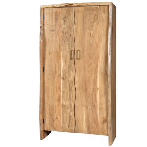 Flint - Stipo armadio multiuso 2 ante in legno massello di acacia, colore naturale stile rustico contemporaneo, dimensioni 110 x 55 x 205 h