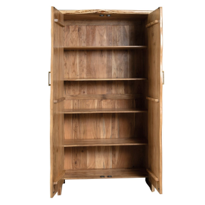 Flint - Stipo armadio multiuso 2 ante in legno massello di acacia, colore naturale stile rustico contemporaneo, dimensioni 110 x 55 x 205 h
