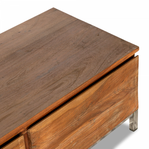 Porta TV con 3 cassetti in legno di palissandro indiano opaco con gambe in acciaio inox