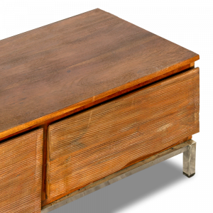Porta TV con 2 cassetti / 1 anta centrale in legno di palissandro indiano opaco con gambe in acciaio inox