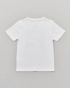 T-shirt bianca mezza manica con stampa grafica logo rossa blu e azzurra 6-12 anni