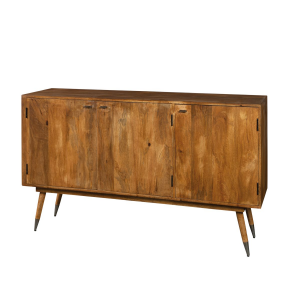 Twill - Credenza bassa 3 ante in legno massello di mango, colore naturale in stile nordico vintage, dimensioni 160 x 45 x 92 h