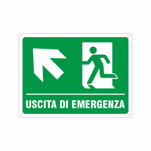 Cartello uscita di emergenza in alto a sinistra UNI EN ISO 7010