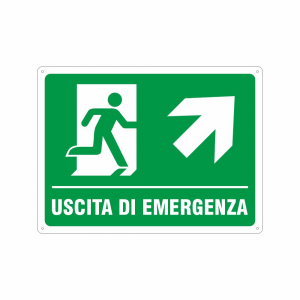 Cartello uscita di emergenza in alto a destra UNI EN ISO 7010