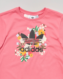 T-shirt rosa mezza manica con stampa floreale e logo Trifoglio nero 9-14 anni