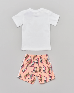 Completo composto da t-shirt bianca e short rosa con stampa in fantasia animalier 12-48 mesi