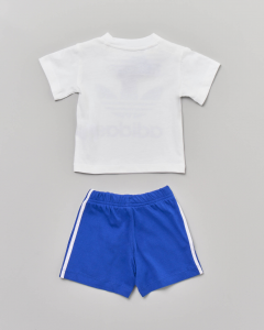 Completo composto da t-shirt bianca con maxi logo Trifoglio e bermuda blu royal in felpa 9-48 mesi
