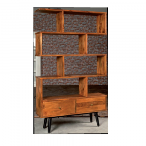Trygg - Libreria in legno massello di acacia, colore naturale stile vintage, dimensioni 120 x 30 x 196 h