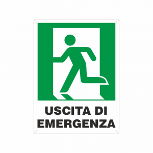 Cartello Uscita di emergenza a sinistra UNI EN ISO 7010