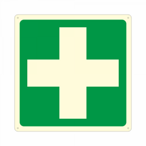 Cartello luminescente con simbolo E003 pronto soccorso first aid
