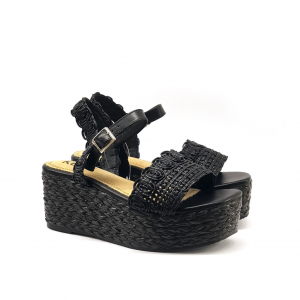 Sandalo nero con zeppa Keys