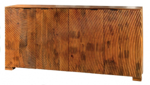 Hypnos - Credenza bassa 4 ante in legno di mango intarsiato, colore naturale stile vintage, dimensioni 200 x 45 x 104 h