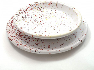 Piatto Piano in Ceramica di Faenza con Schizzi di Colori Collezione Pois