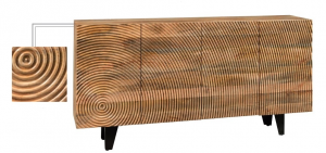 Wave - Credenza bassa 4 ante, in legno di mango intarsiato, colore naturale stile vintage, dimensioni 200 x 45 x 103 h